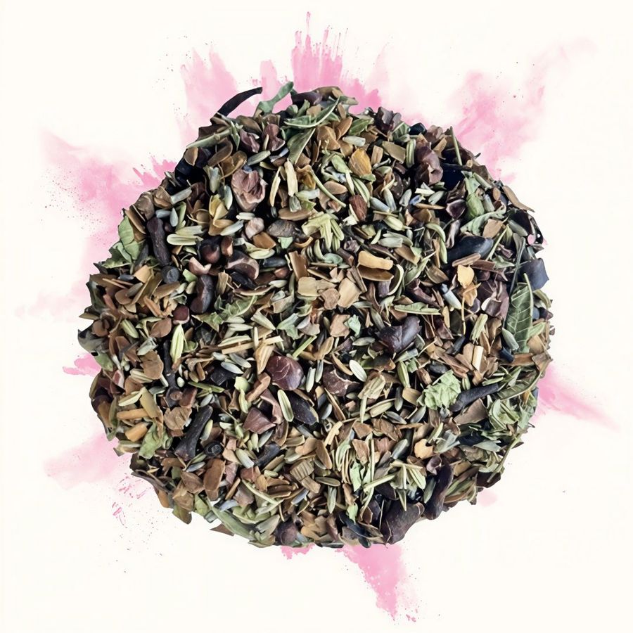 Infusion en vrac aux épices chai et éclats de chocolat, vu de dessus
