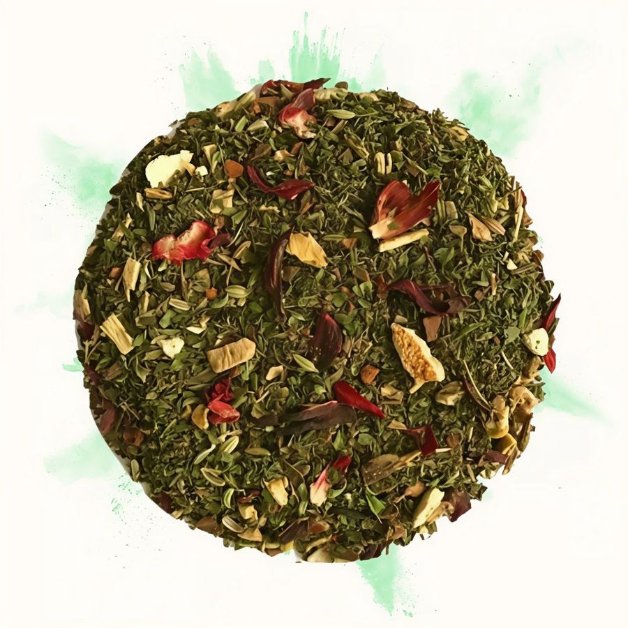 Infusion en vrac aux plantes et fleurs séchées, vu de dessus
